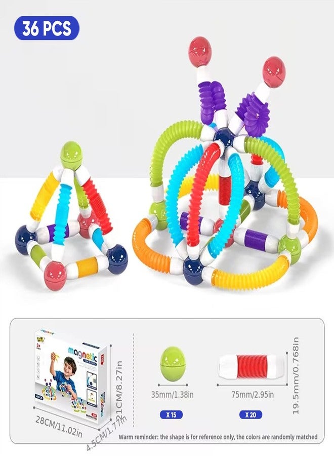 PROBABE Plastic Magnetic Pop Tubes Building Set with Colorful Ball for Kids - STEM Learning Magnetic Construction Sets, Safe ABS Plastic Magnets Gift for 3+ Boys & Girls (36 PCS) - Image 4